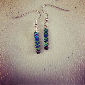 Rainbow chevron and hematite earrings. The perfect little pair for everyday.
